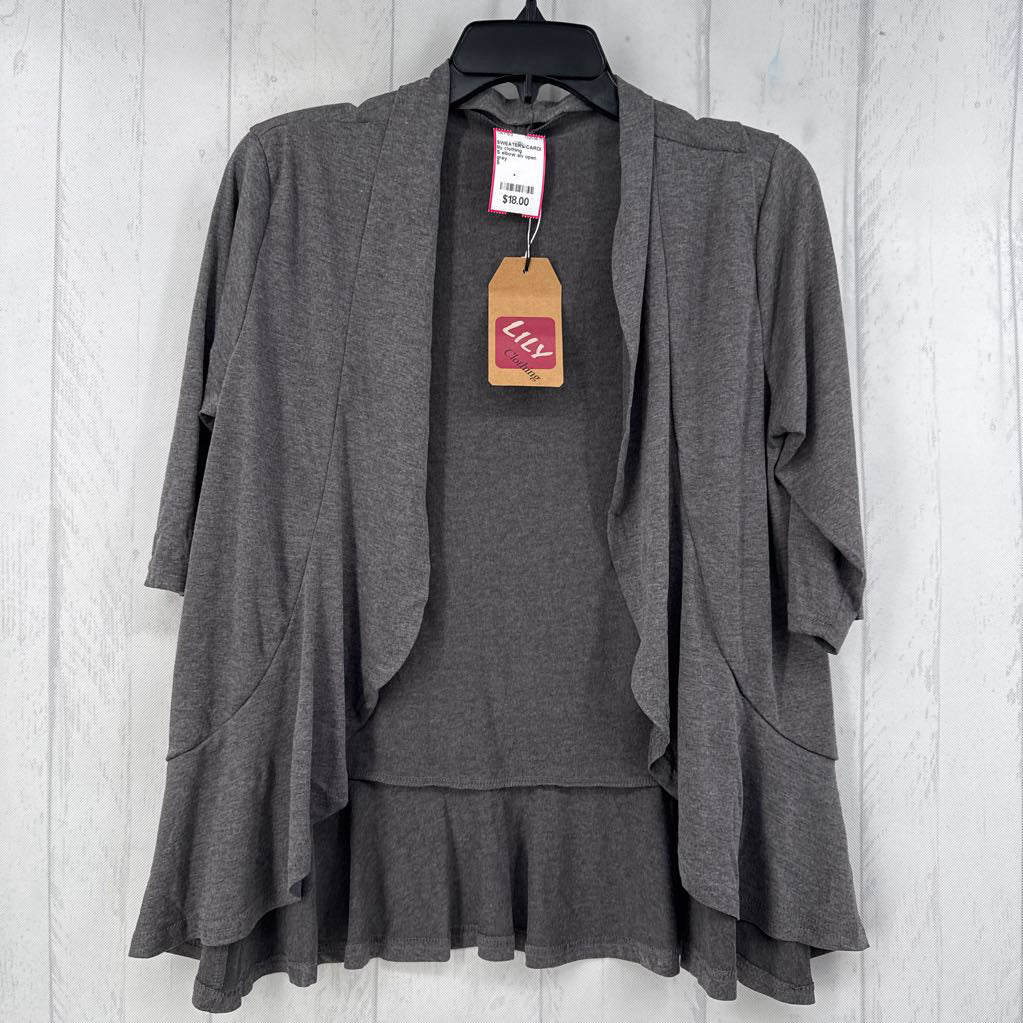 S elbow slv open ruffle hem cardigan