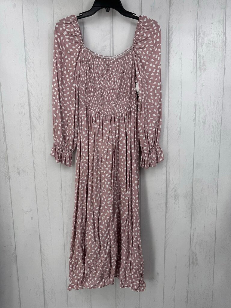 M puffy l/s smocked print maxi dress
