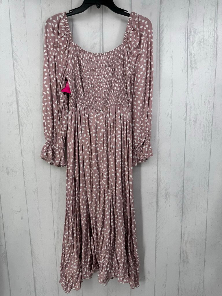 M puffy l/s smocked print maxi dress