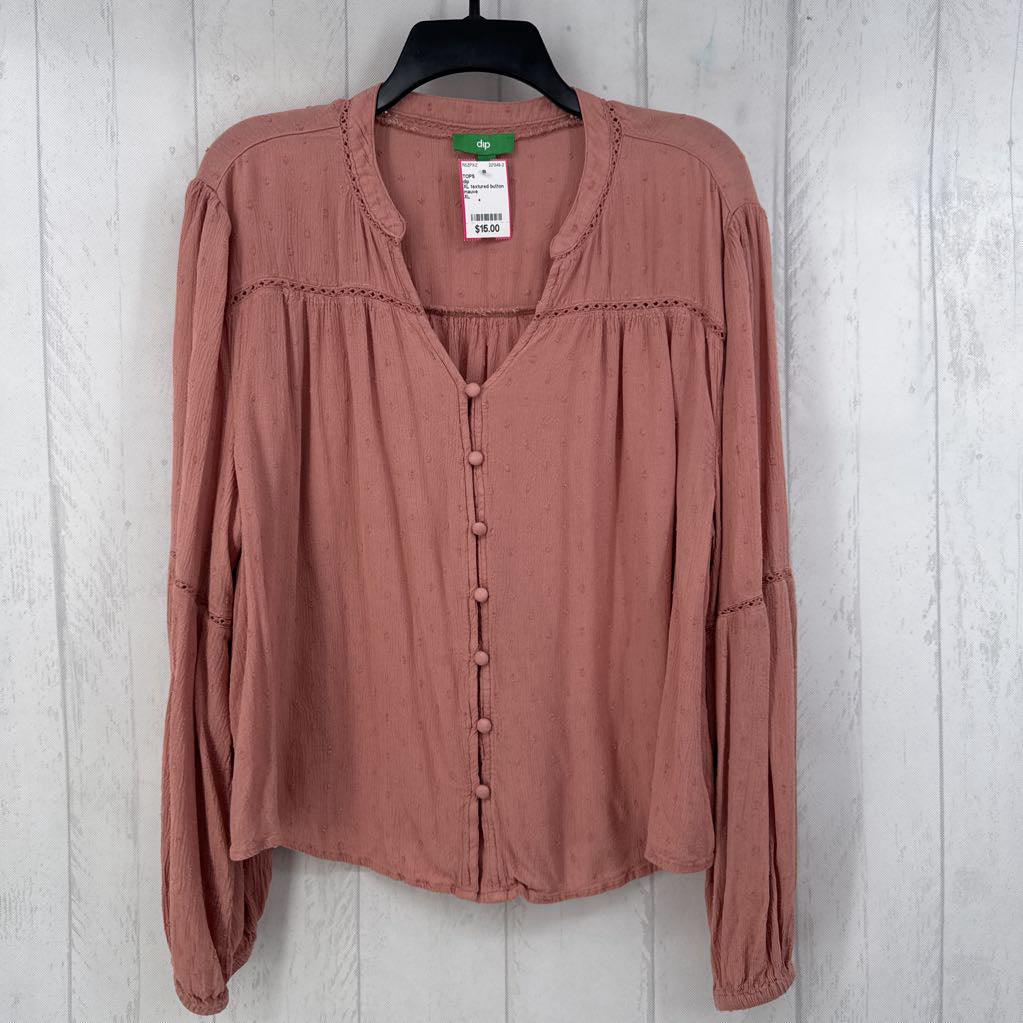 XL textured button down l/s top