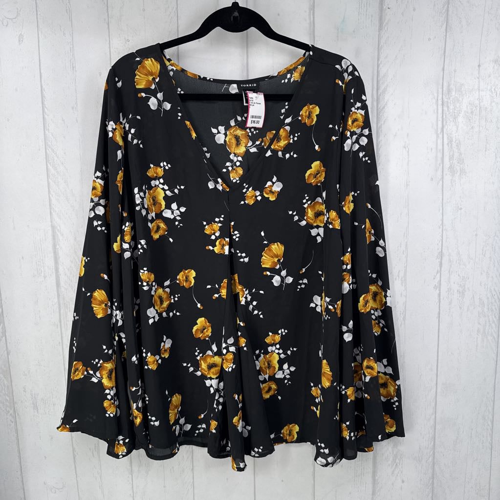 2 3/4 slv flower print v-neck top