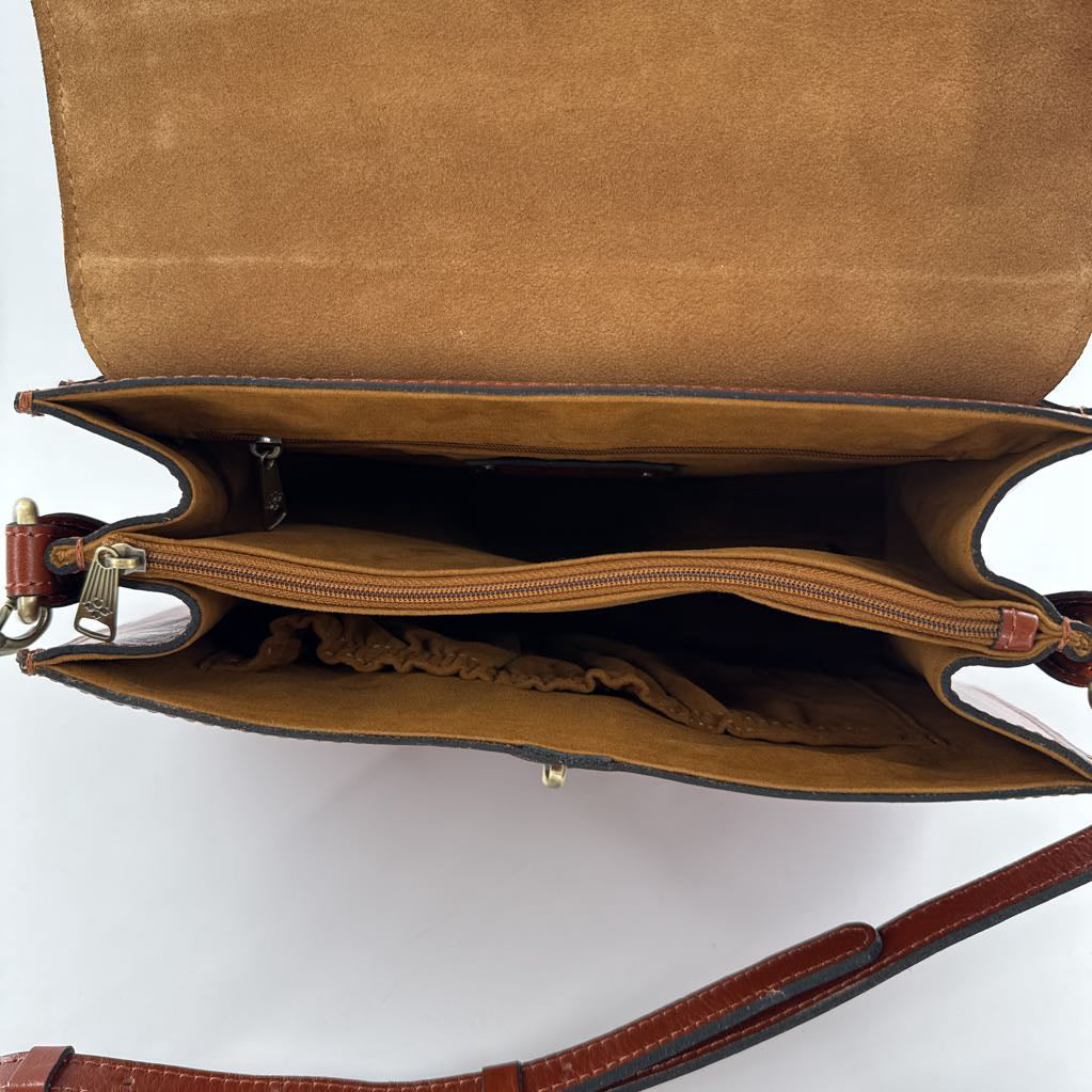 tooled floral leather satchel