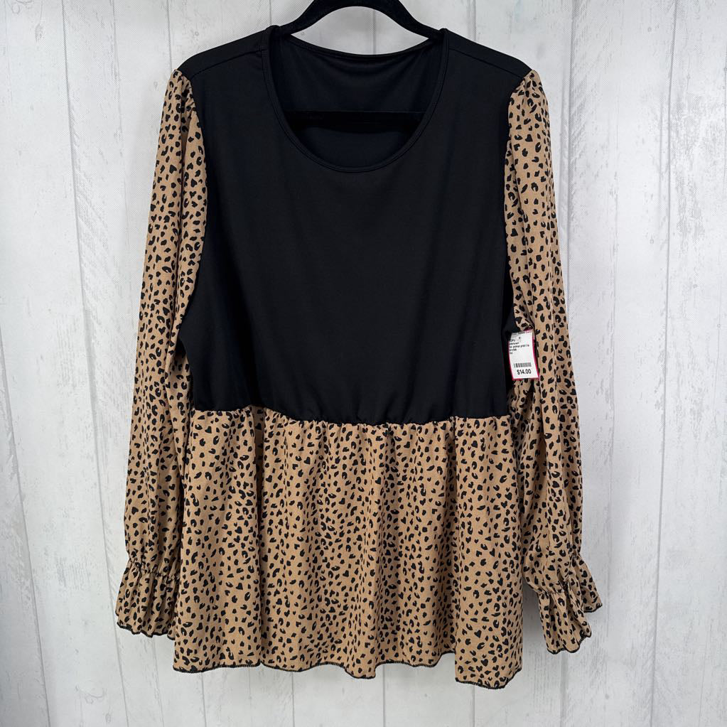 3xl animsl print l/s baby doll top