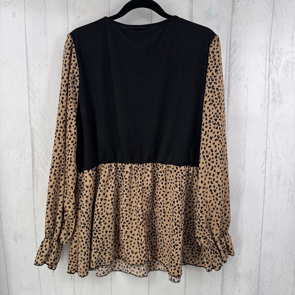 3xl animsl print l/s baby doll top