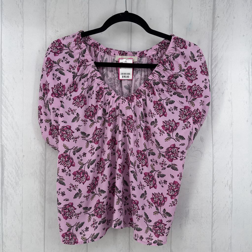 XS flo print v-neck s/s top