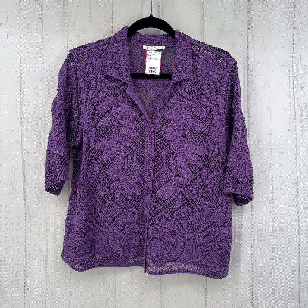 L crochet button down s/s top