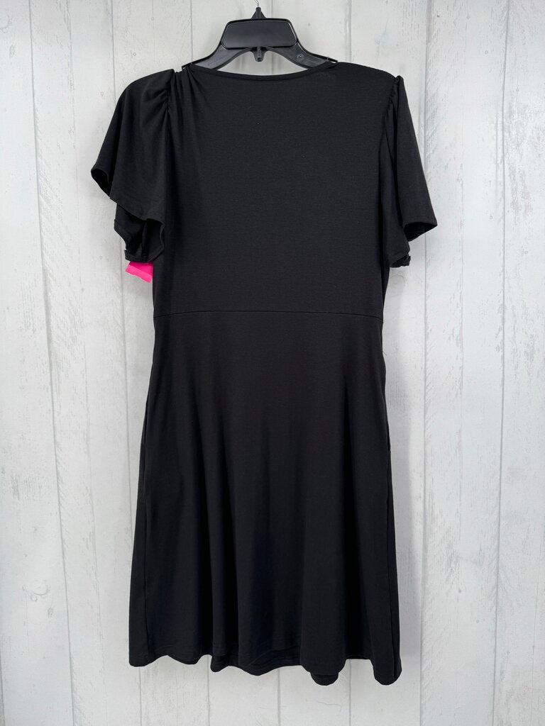 L v-neck gathered s/s dress