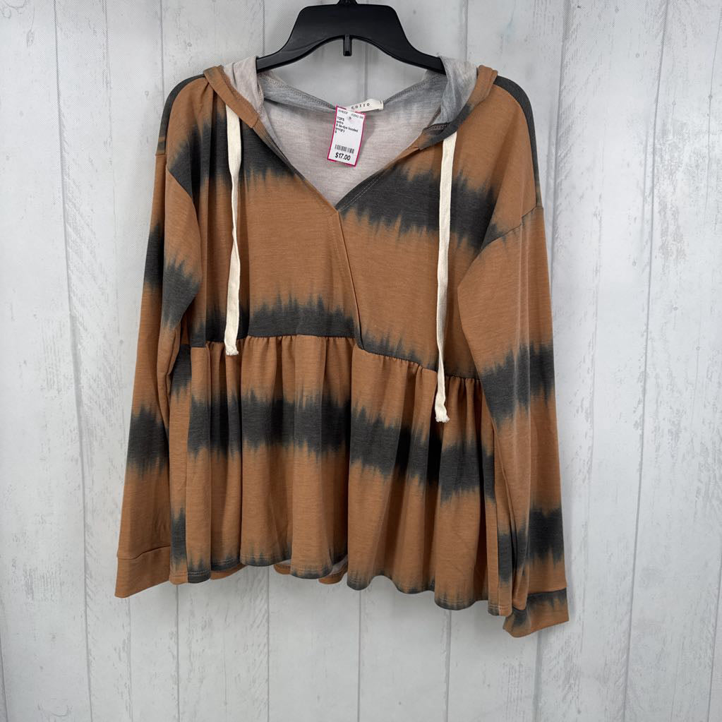 S tie-dye hooded l/s babydoll top