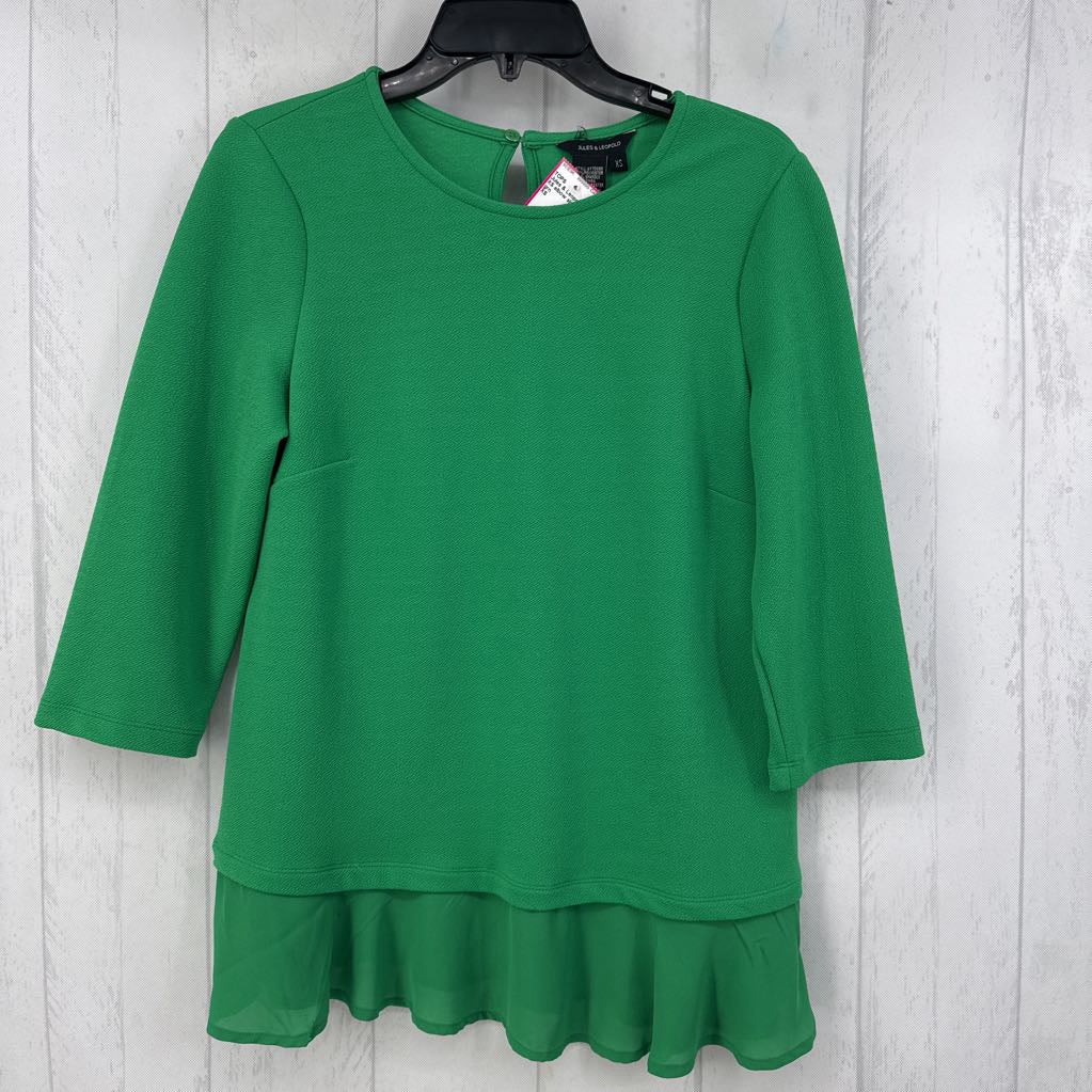 XS elbow slv ruffle hem top