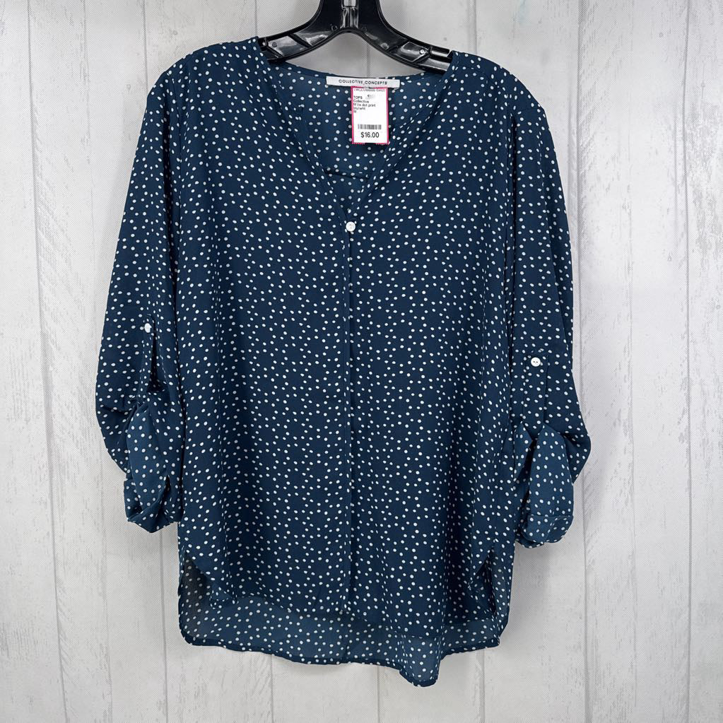 M l/s dot print button shirt