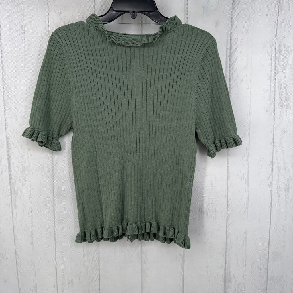 M rib knit ruffled s/s cardi