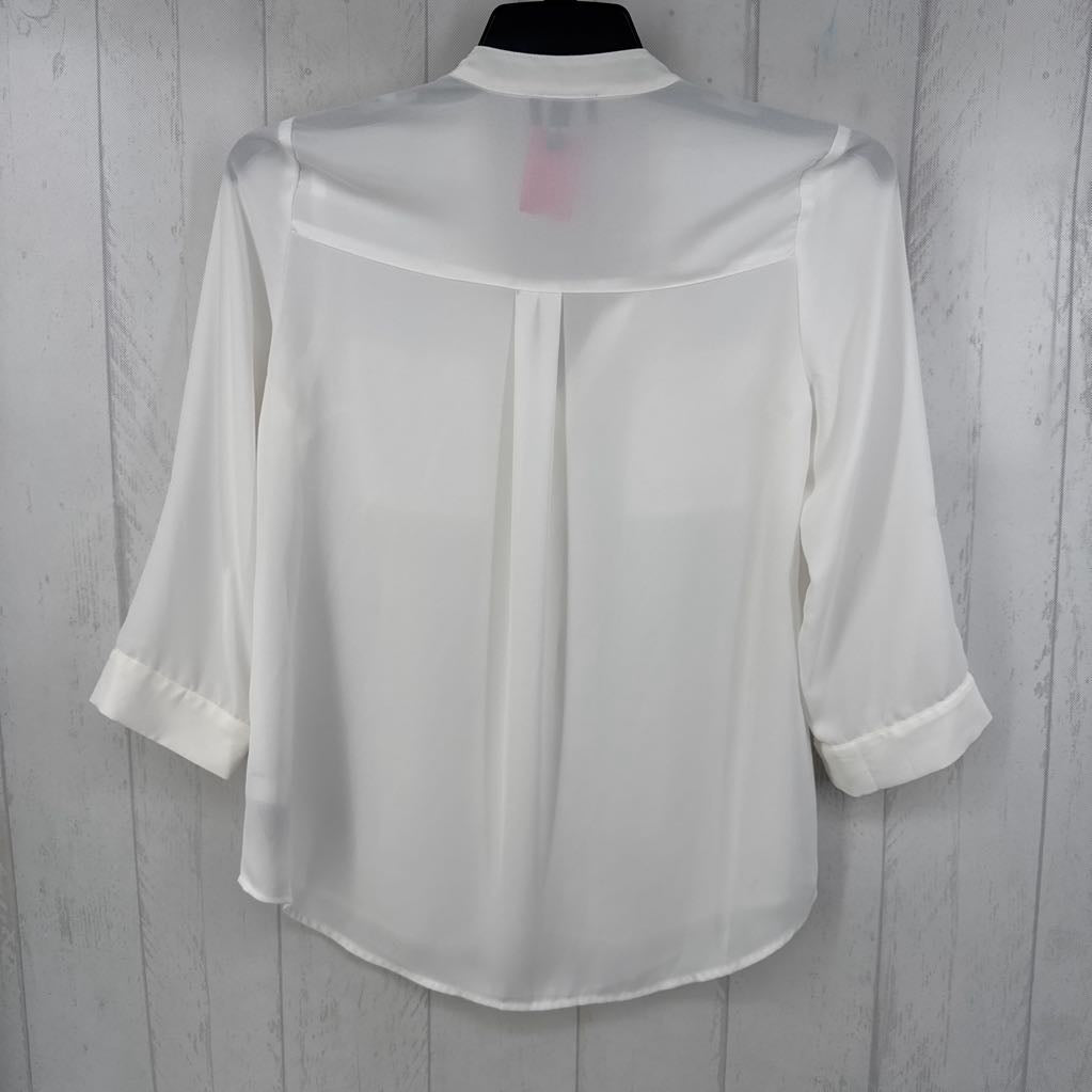 M tie front button down 3/4 slv top