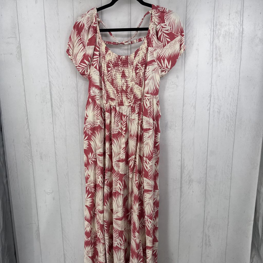 0 tropical print smocked s/s dress