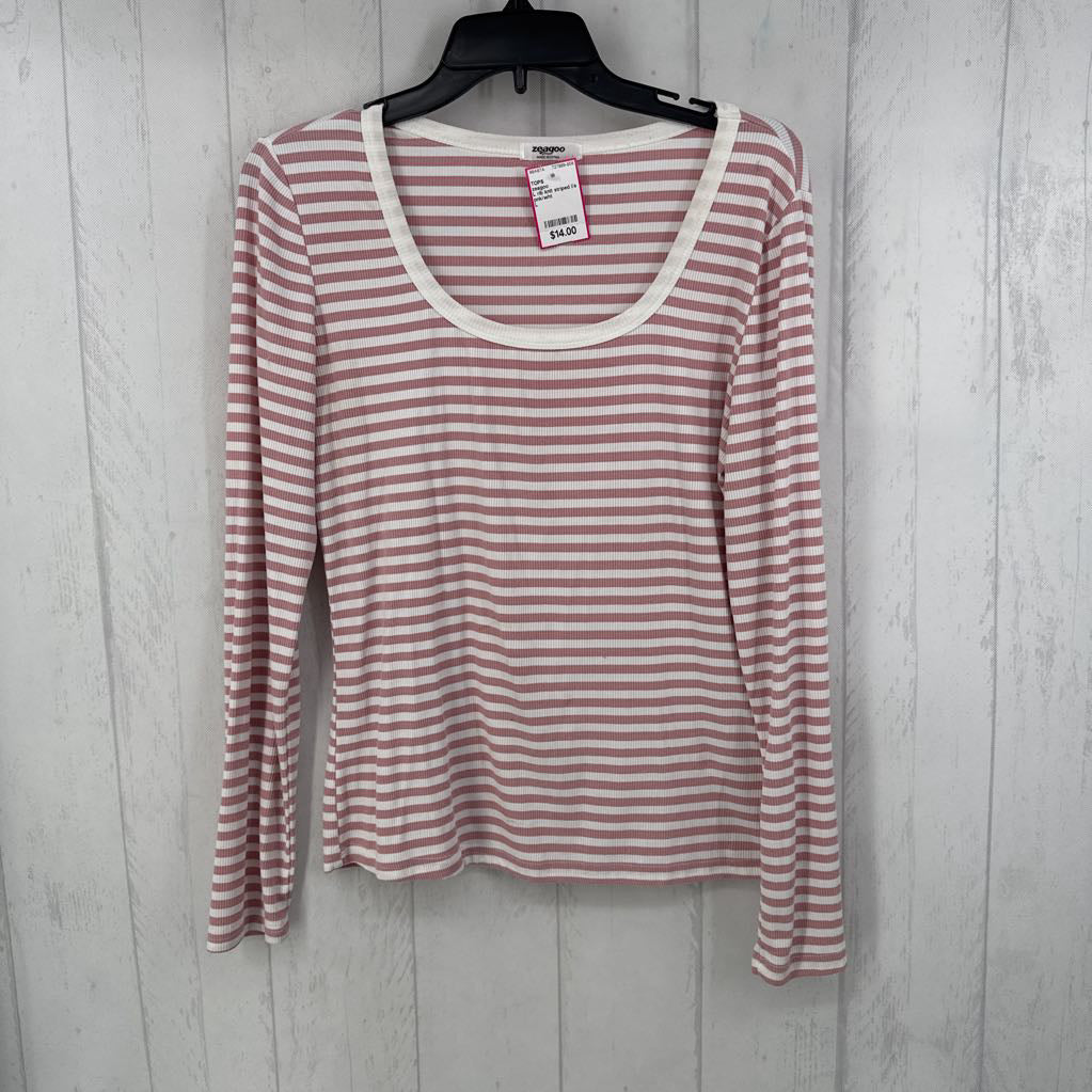 L rib knit striped l/s top