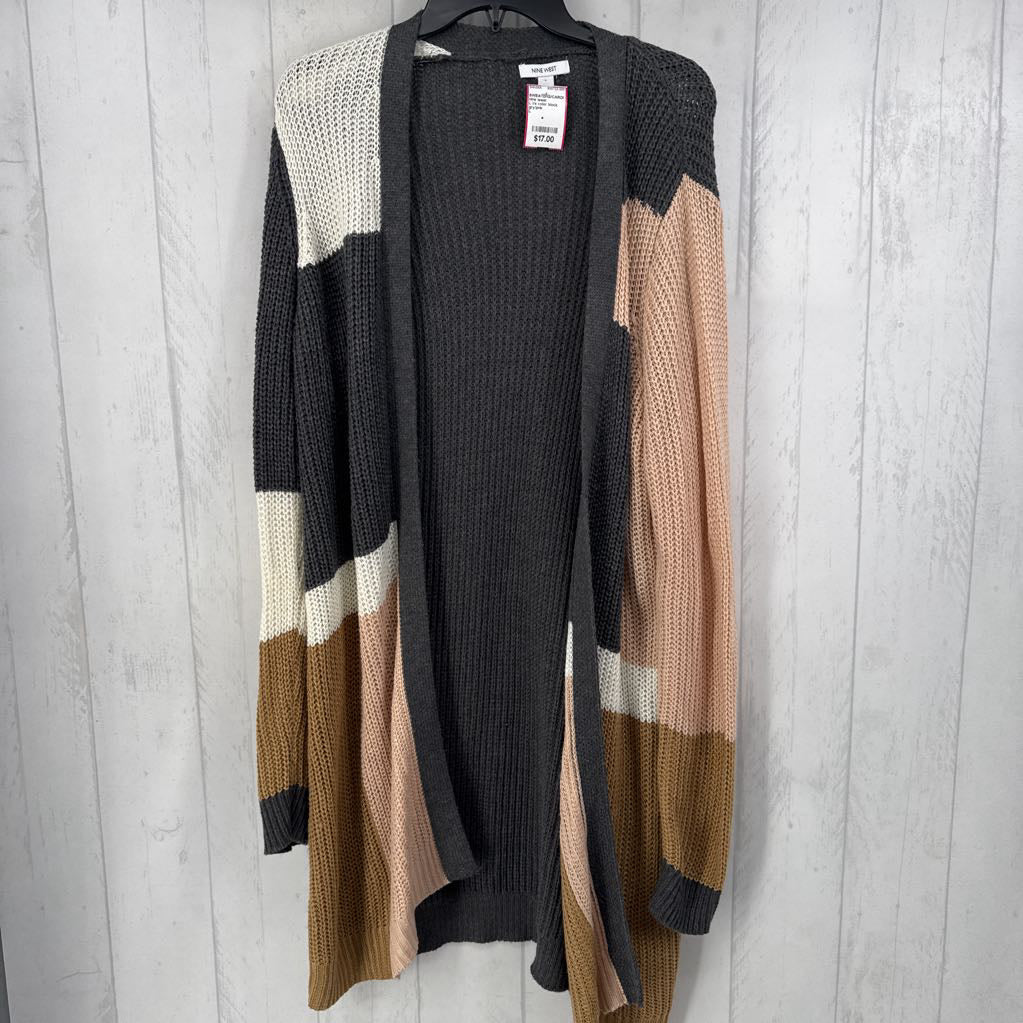 L l/s color block open cardigan