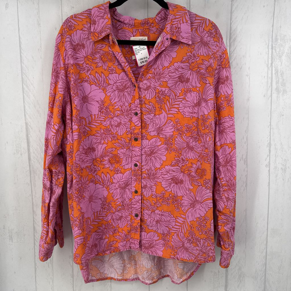 XXL flo print button down l/s top
