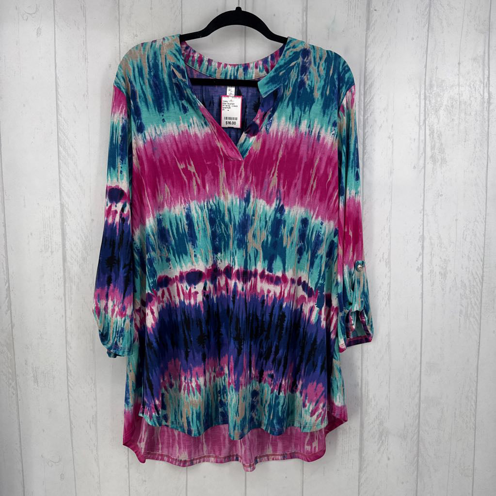 2X tie-dy v-neck 3/4 slv tunic