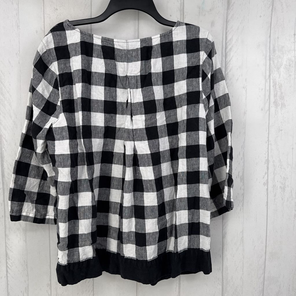 XL linen plaid 3/4 slv top