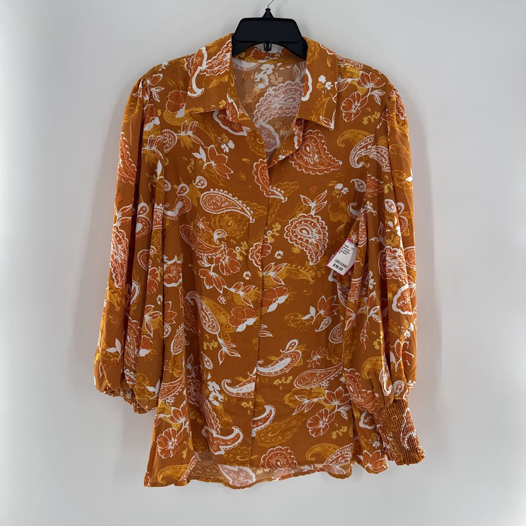 XL paisley smocked button shirt