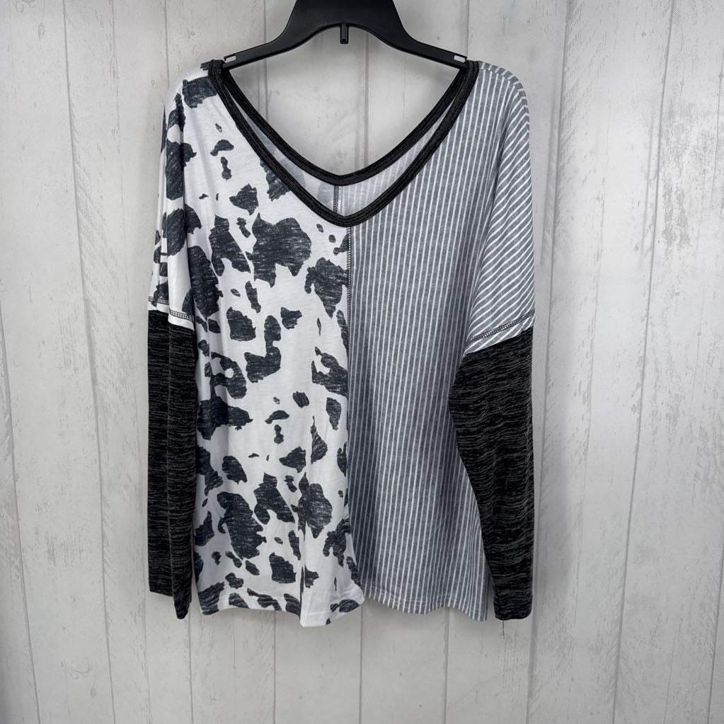 XL mixed print v-neck dolman slv top