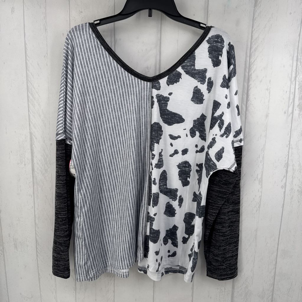 XL mixed print v-neck dolman slv top