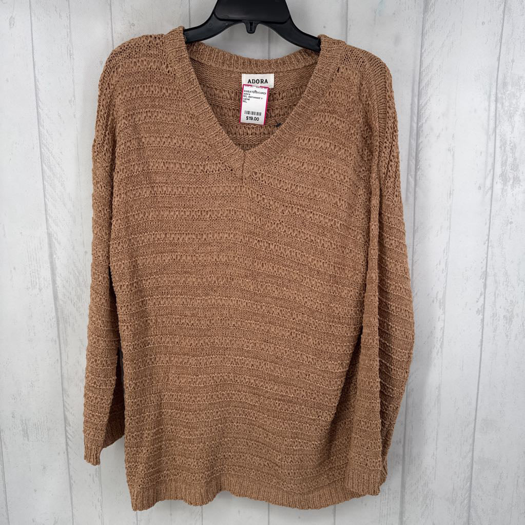 M/L distressed v-neck sweater