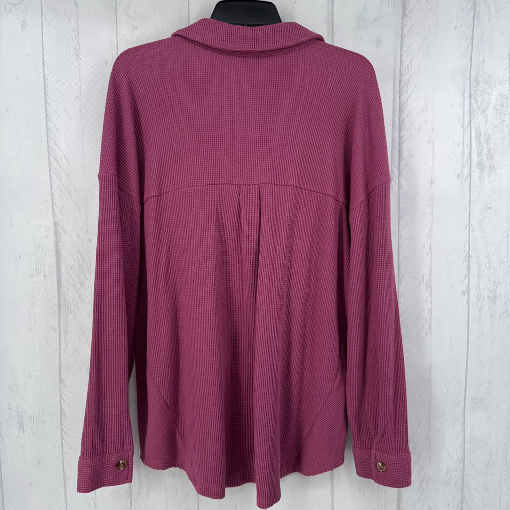L waffle knit button down l/s top