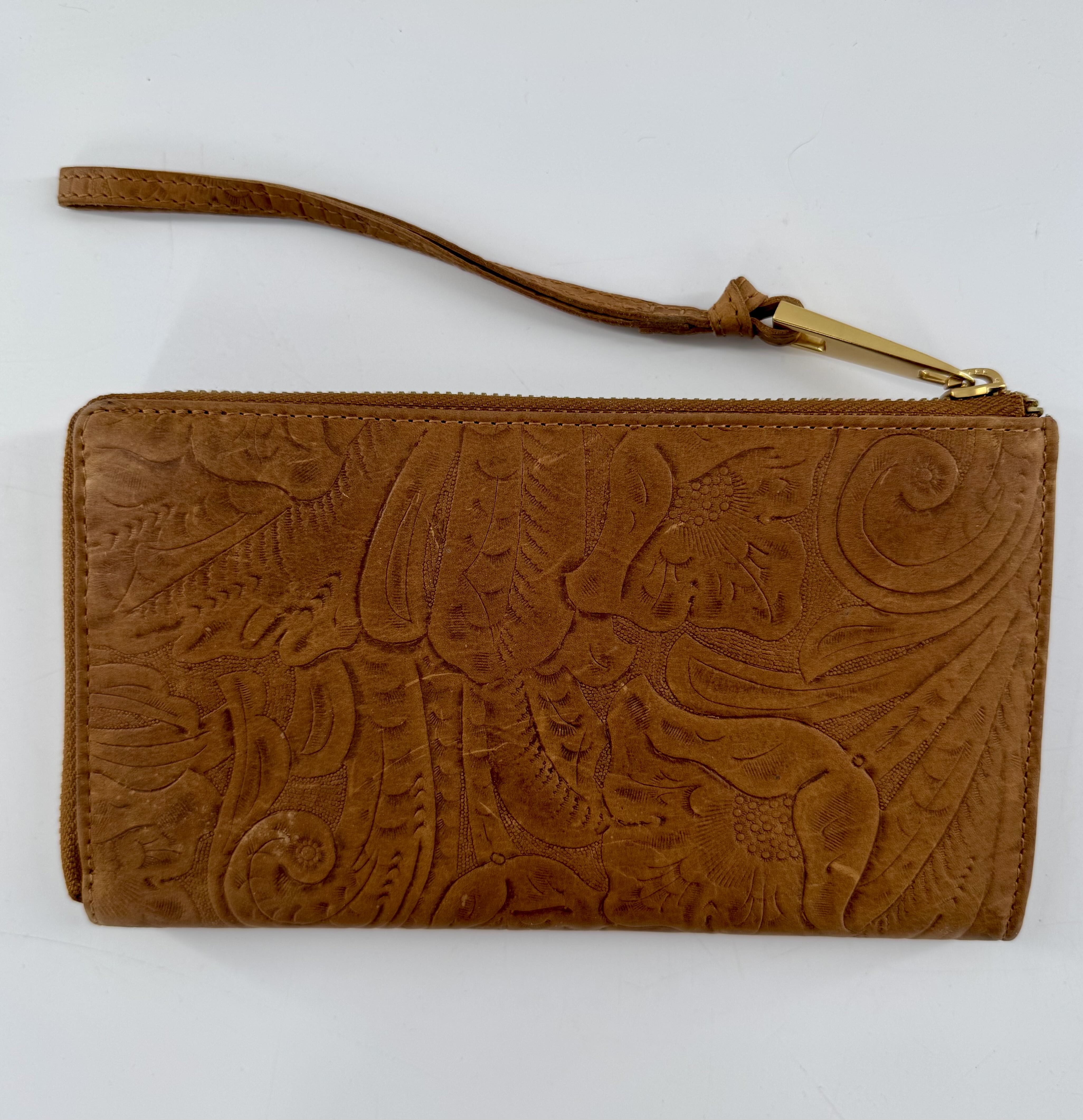 leather leaf embossed wristlet/wallet