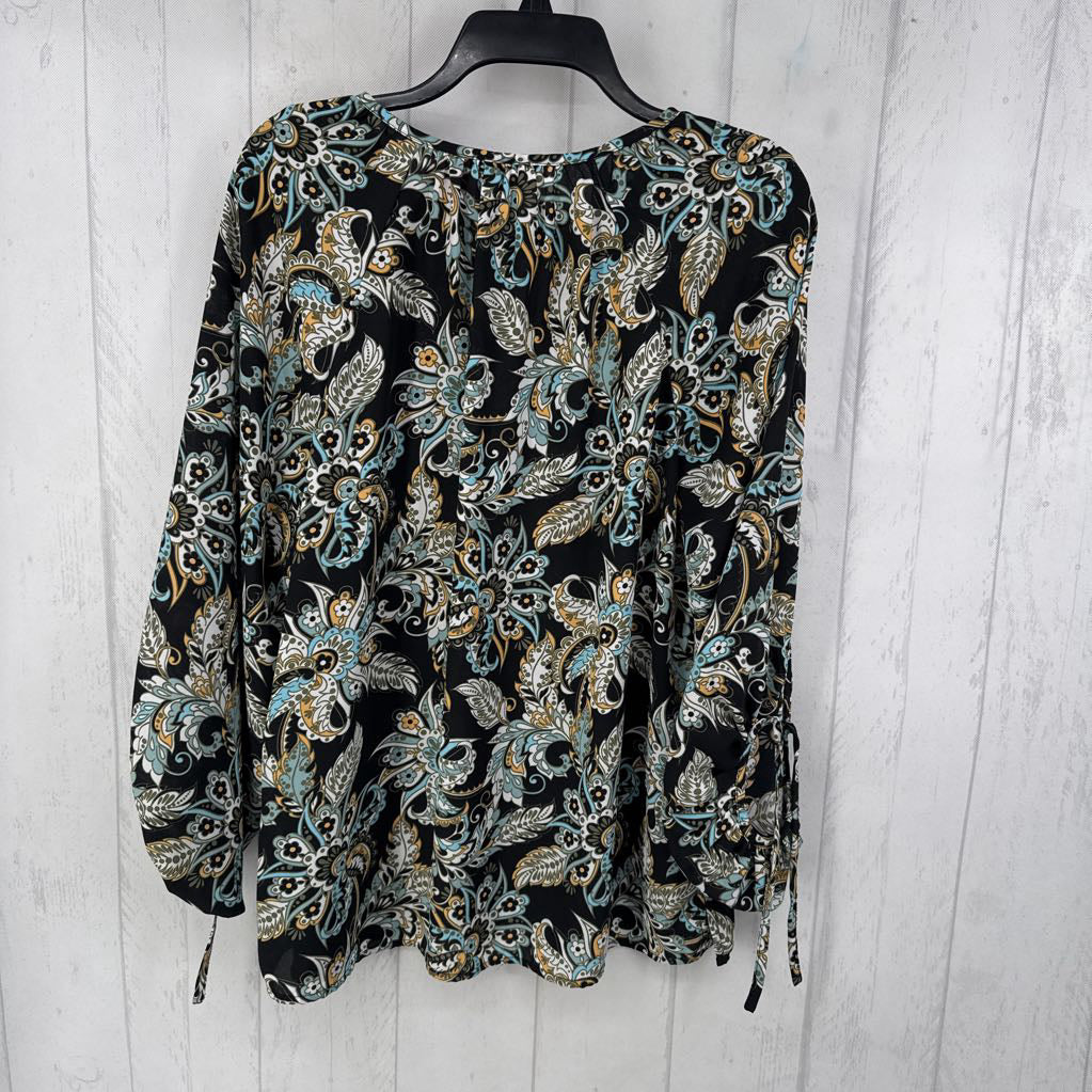 M 3/4 slv flower print top