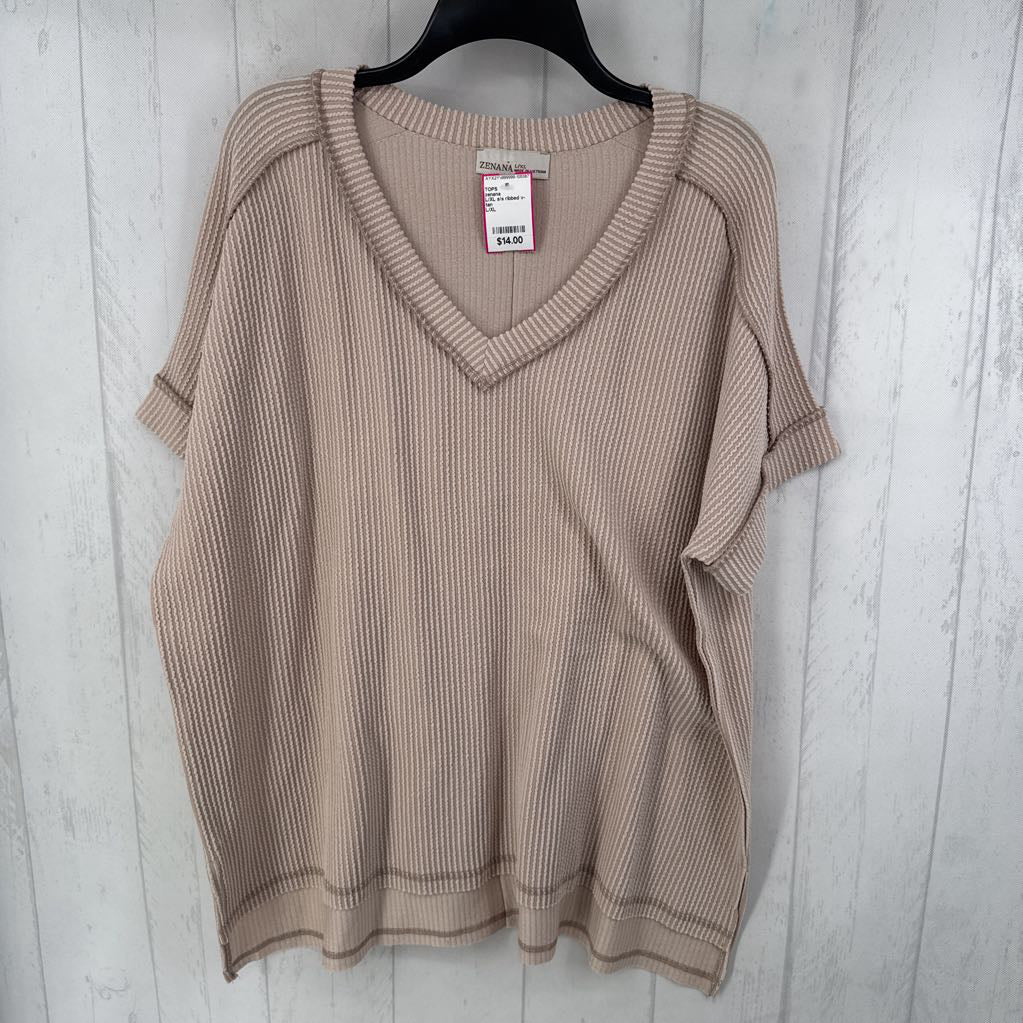 L/XL s/s ribbed v-neck top