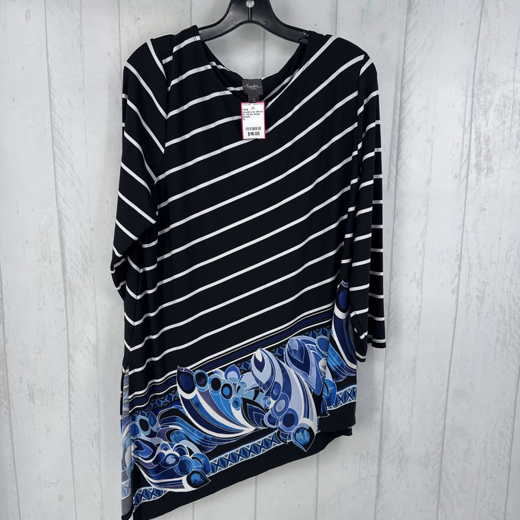 XL 3/4 slv stripe asymmetrical top