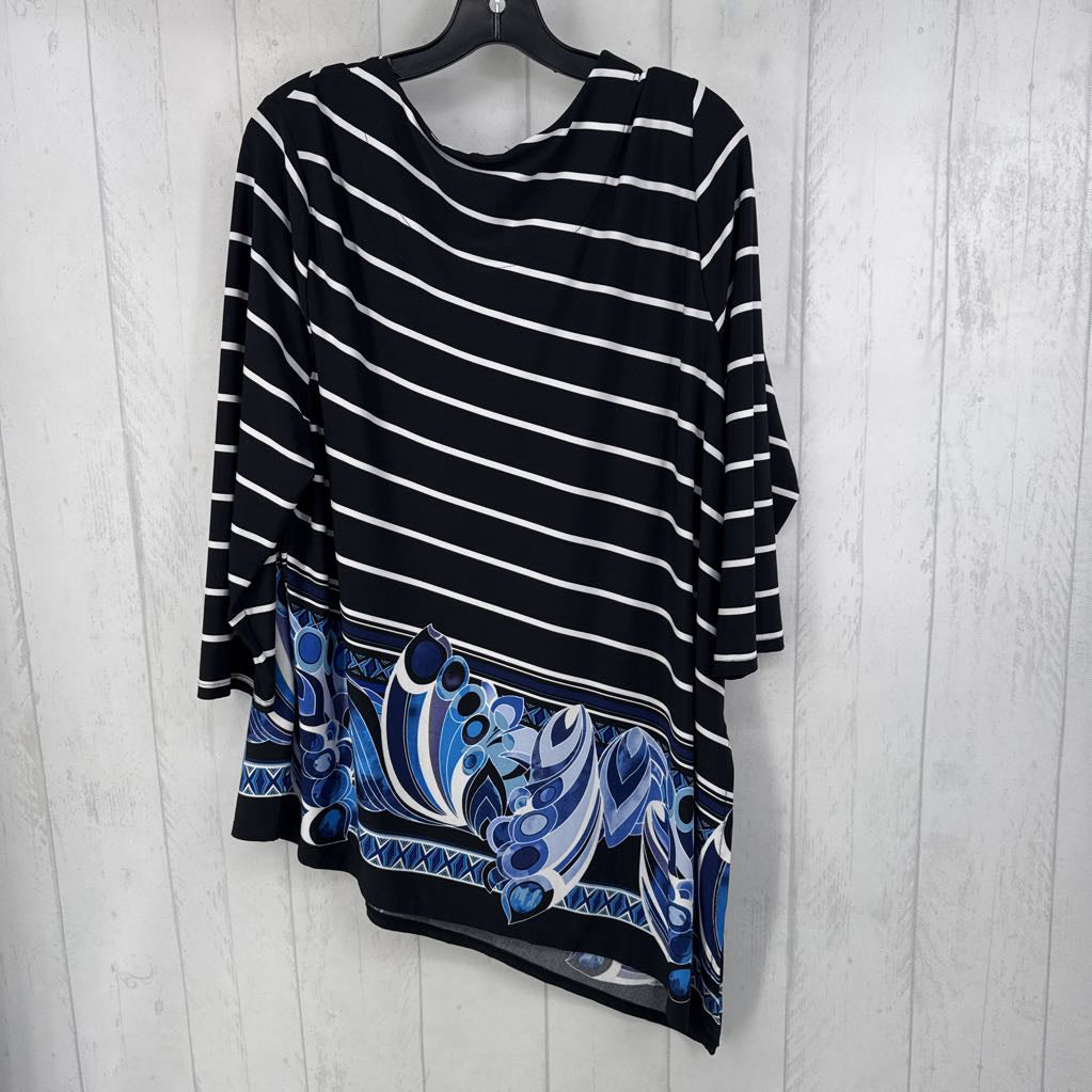 XL 3/4 slv stripe asymmetrical top