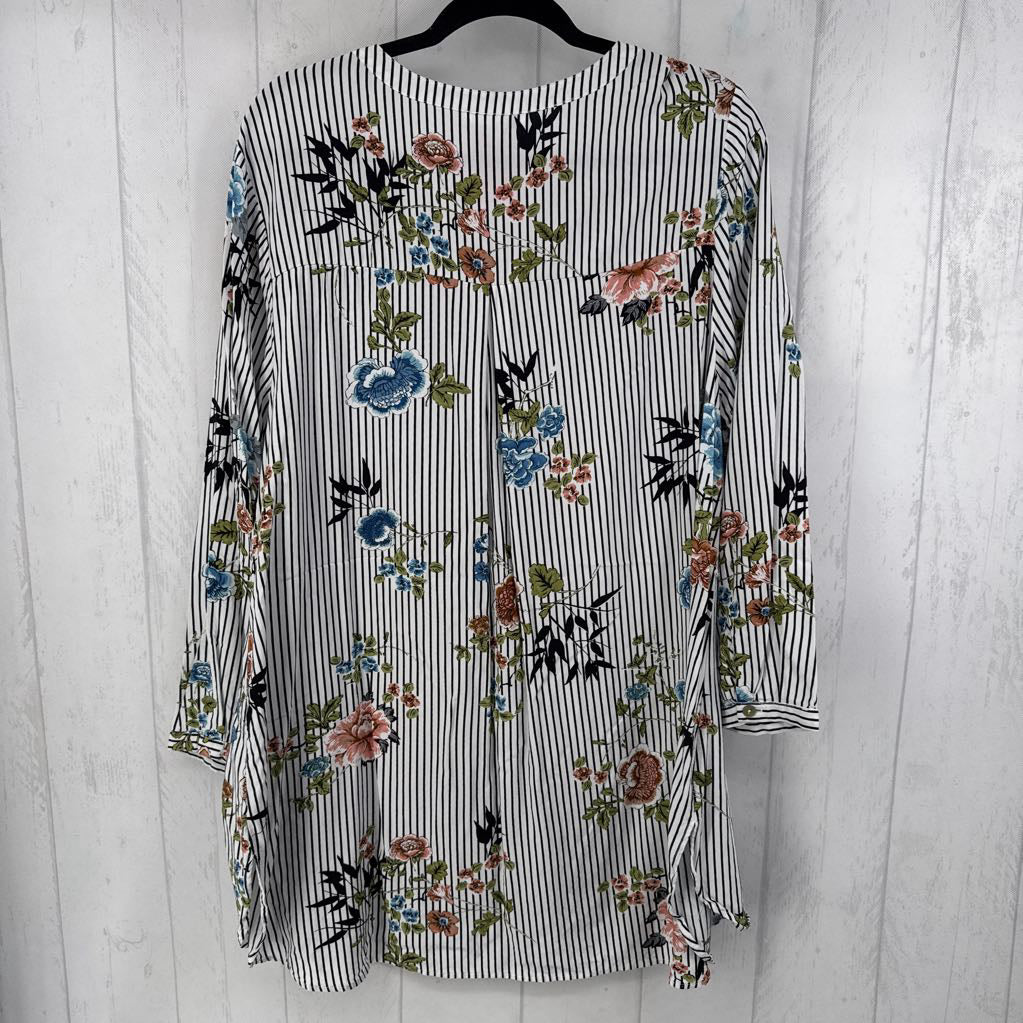 2x stripe flower print 3/4 slv button shirt