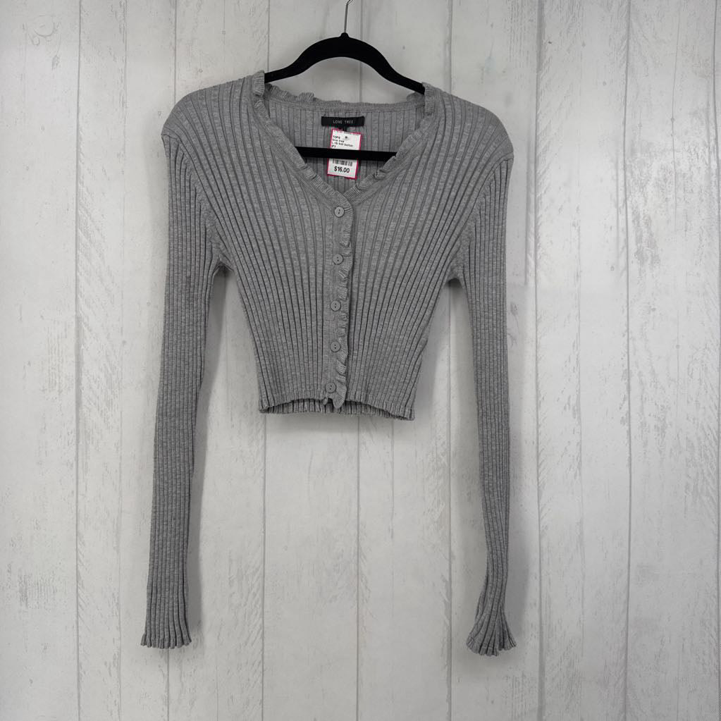 L rib knit button down l/s top
