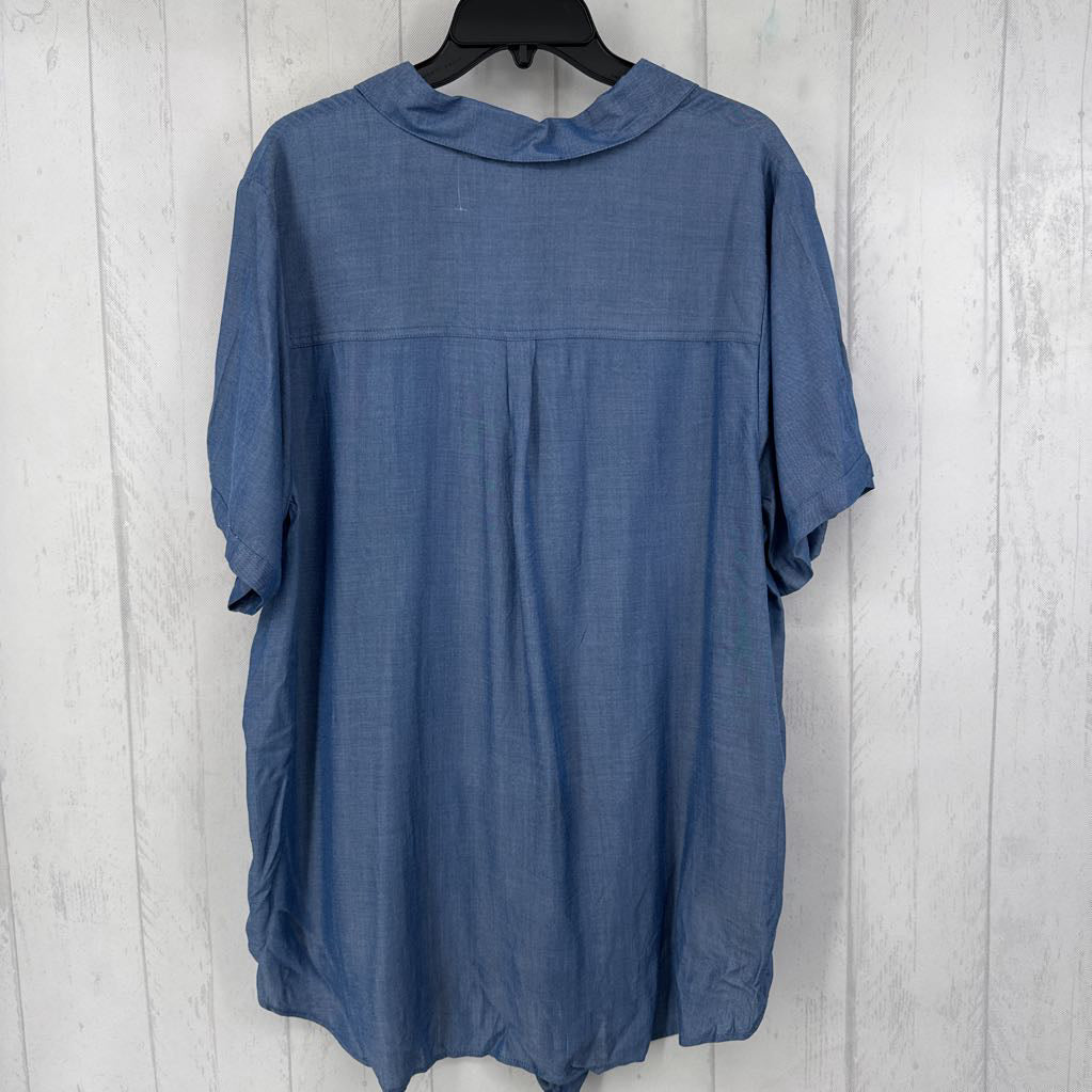 1X denim button down s/s top