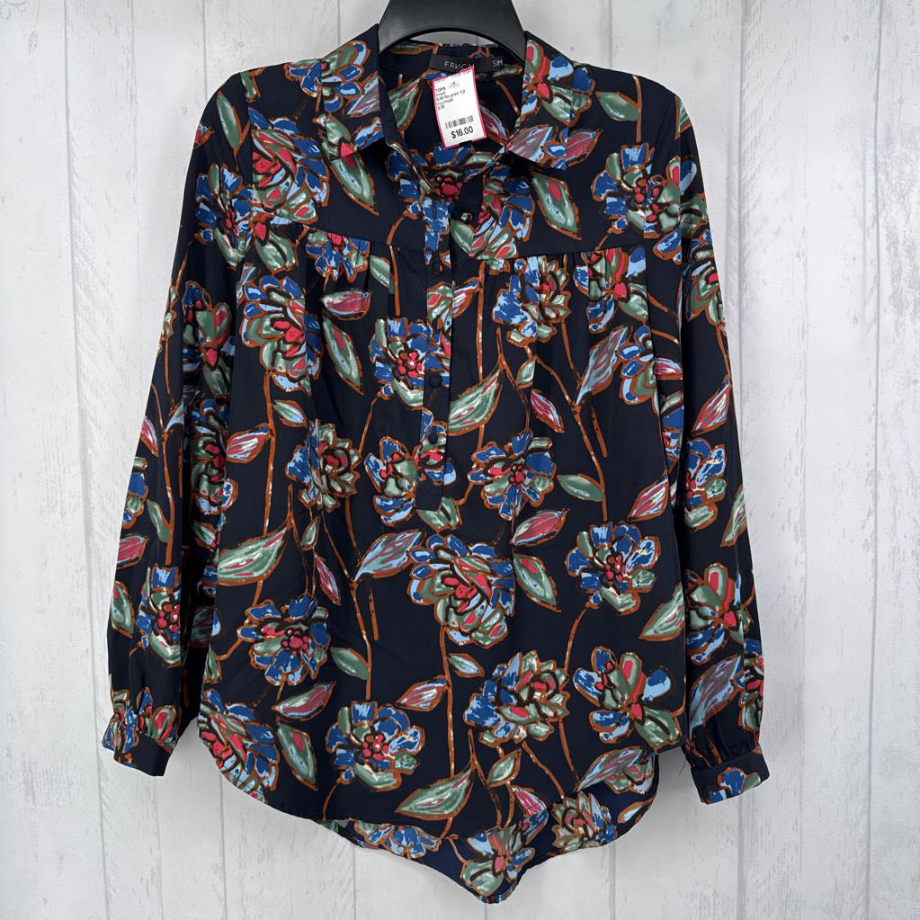 S/M flo print 1/2 button down l/s top