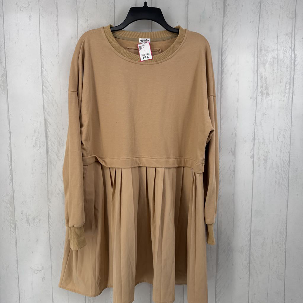 S pleated crewneck l/s dress