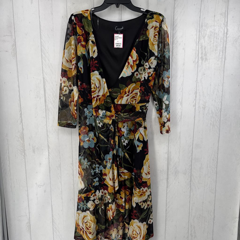 8P flo print 3/4 slv wrap dress