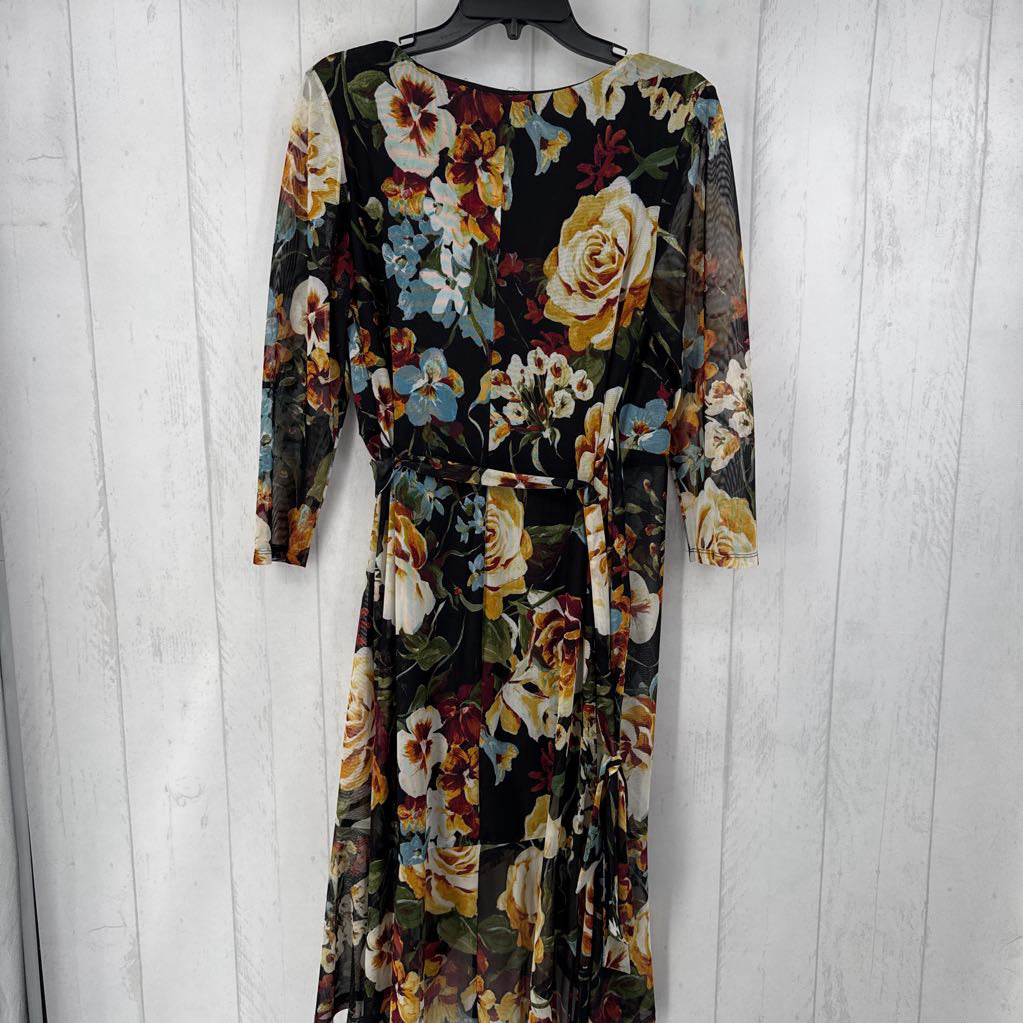 8P flo print 3/4 slv wrap dress