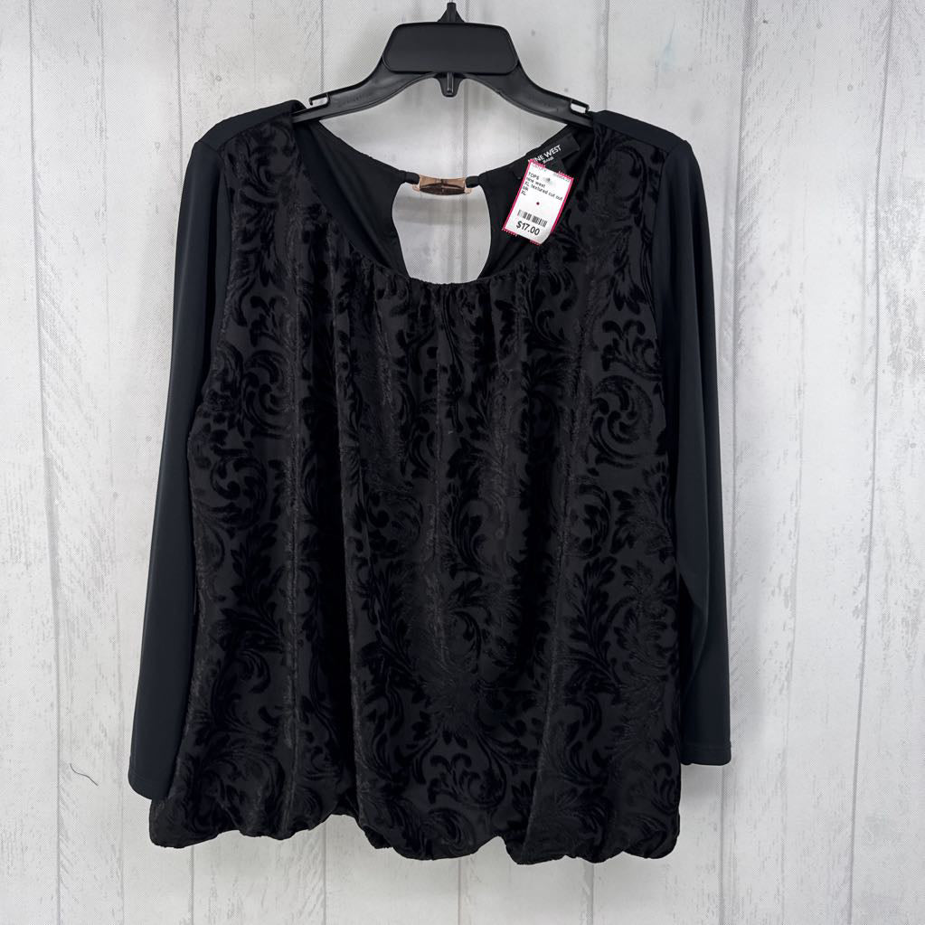 XL textured cut out back 3/4 slv top