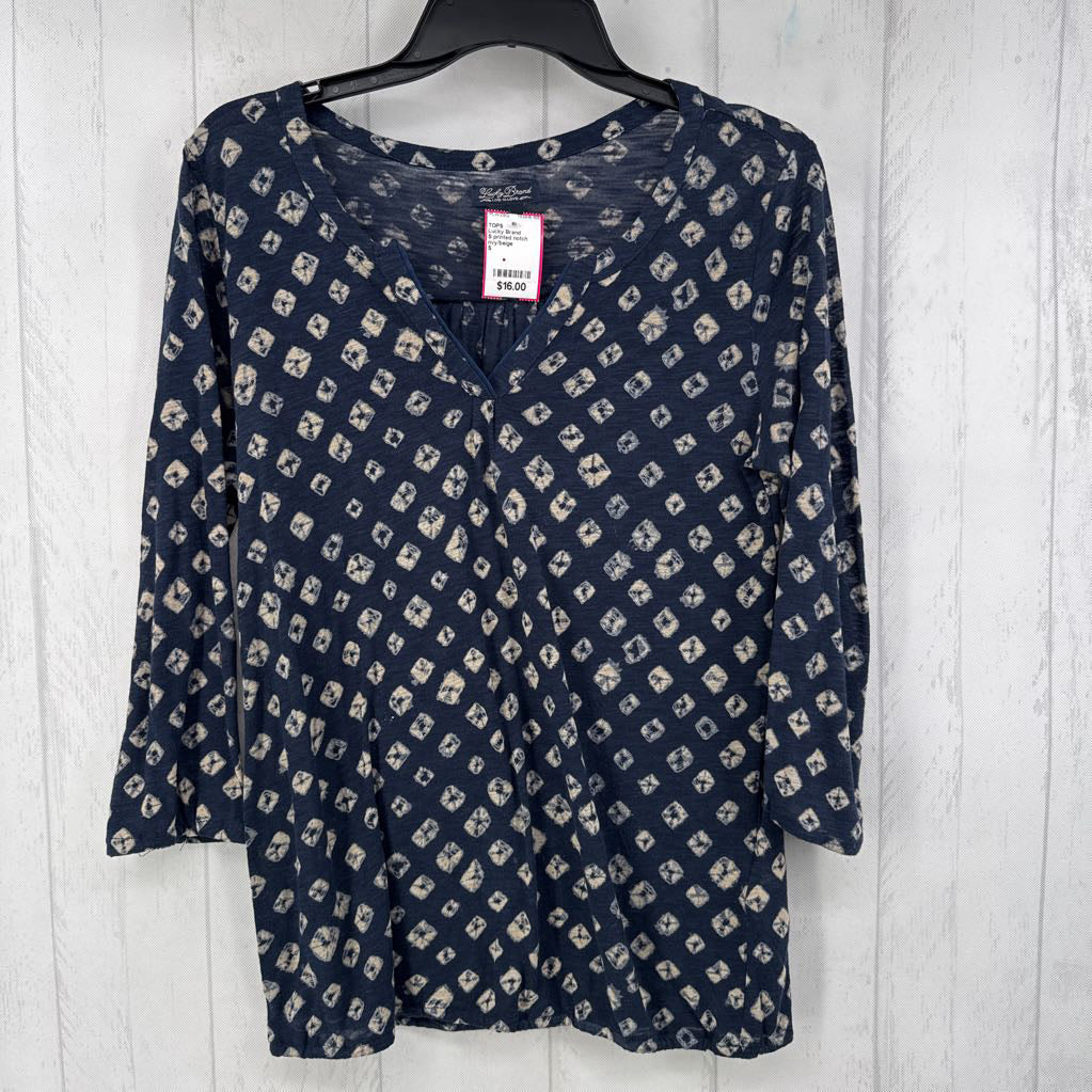 S printed notch neck 3/4 slv top