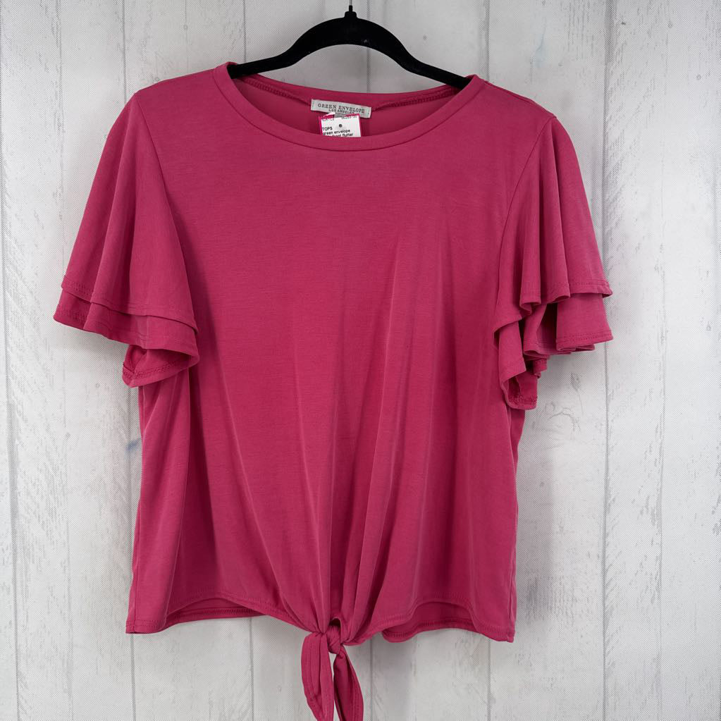 L tie front flutter slv top