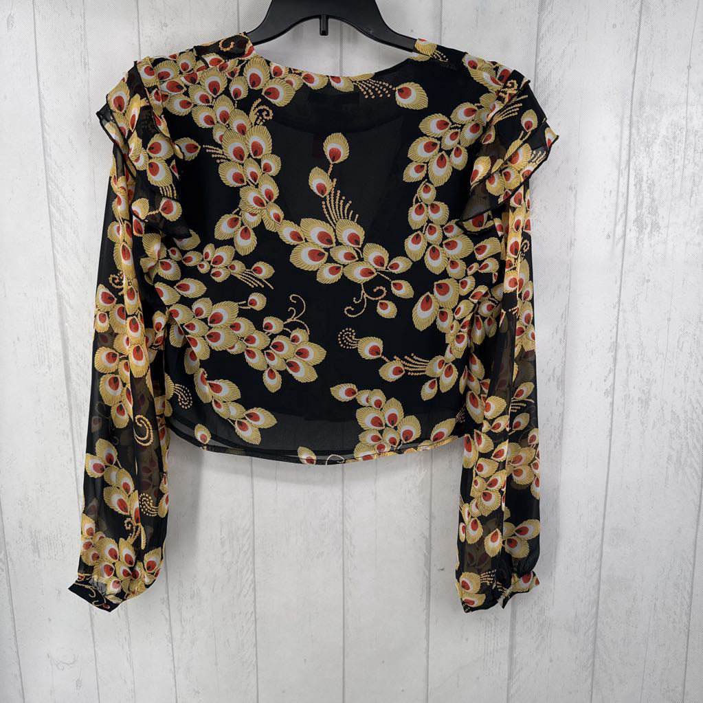 XL printed v-neck l/s top