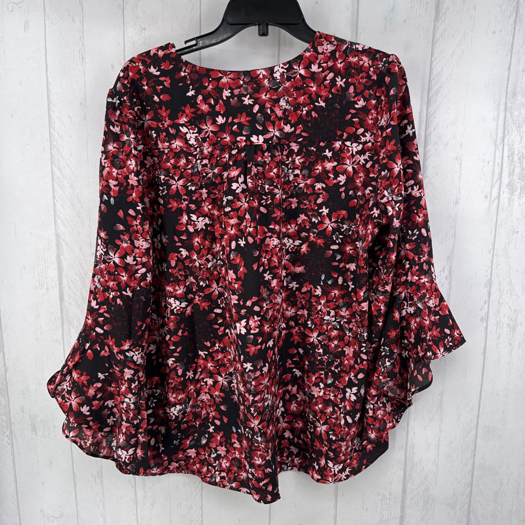 L flo print v-neck flutter slv top