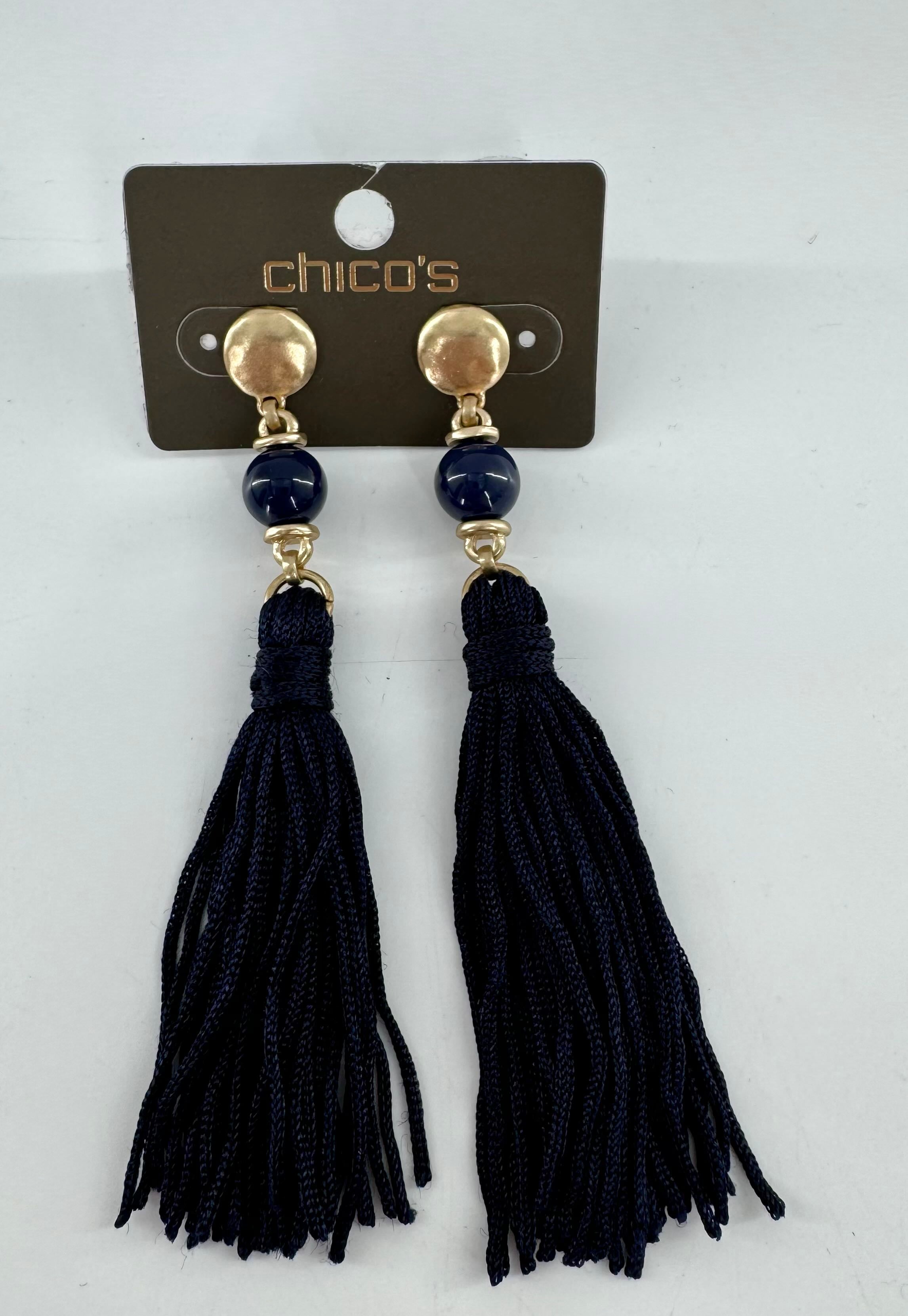 navy & gold tassel earrings