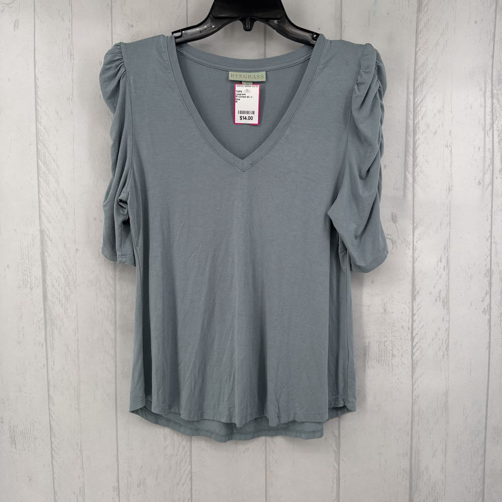 M ruched slv v-neck top