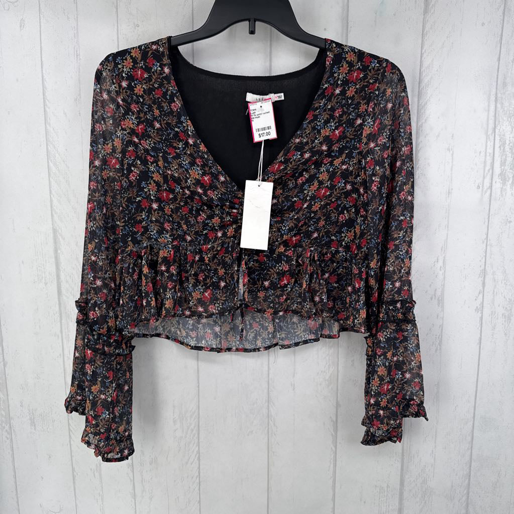 M flo print ruched l/s cropped top