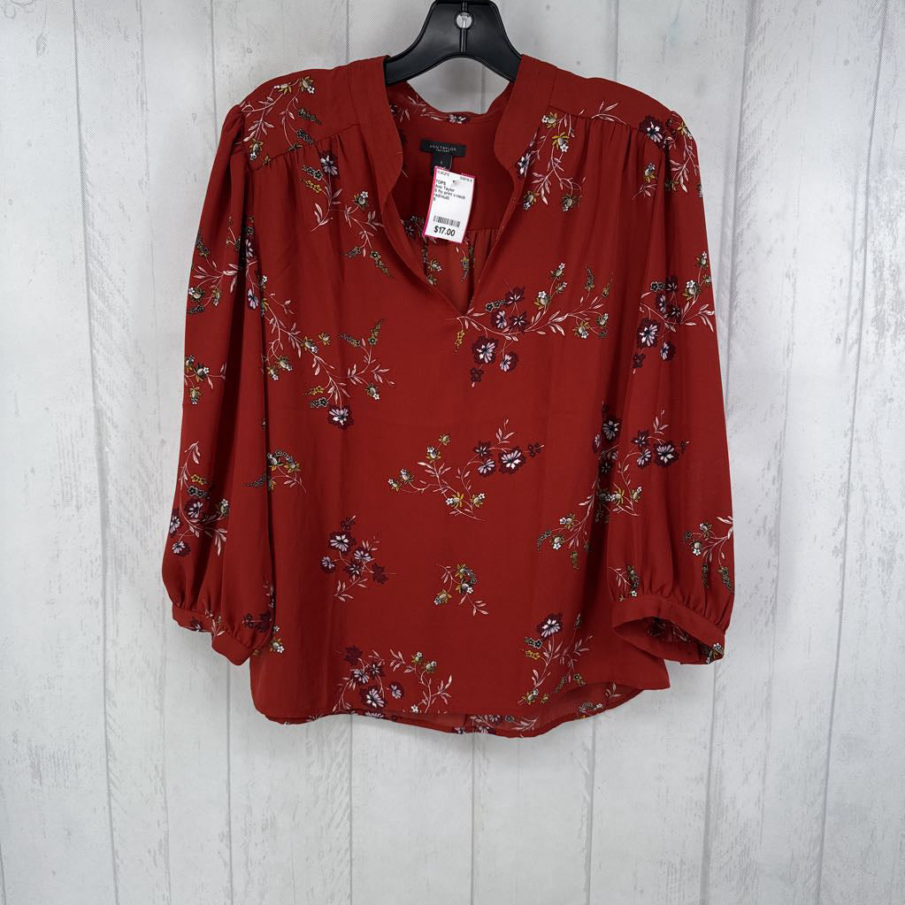 S flo print v-neck 3/4 slv top