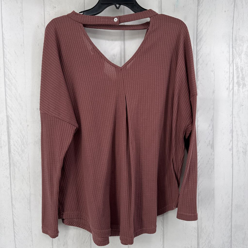 L/XL waffle knit v-neck l/s top