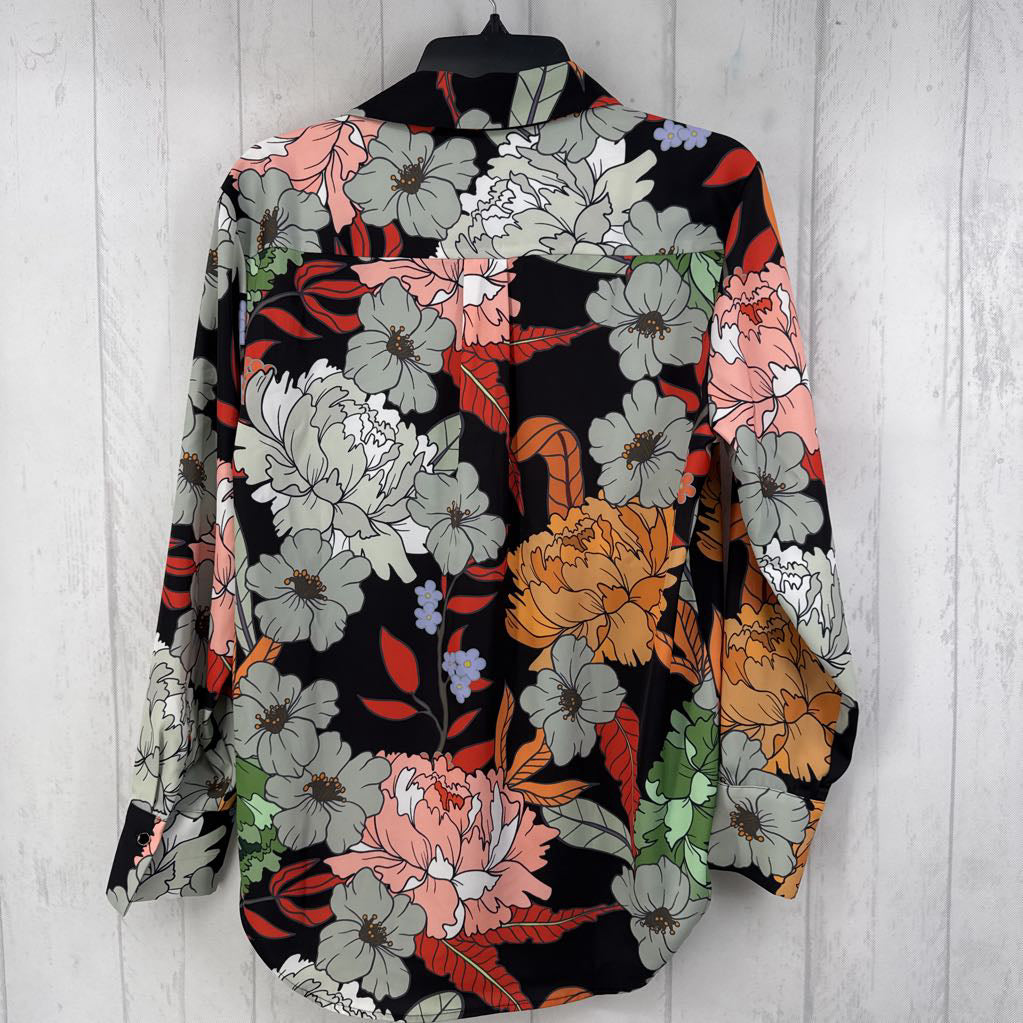 S flo print button down l/s top